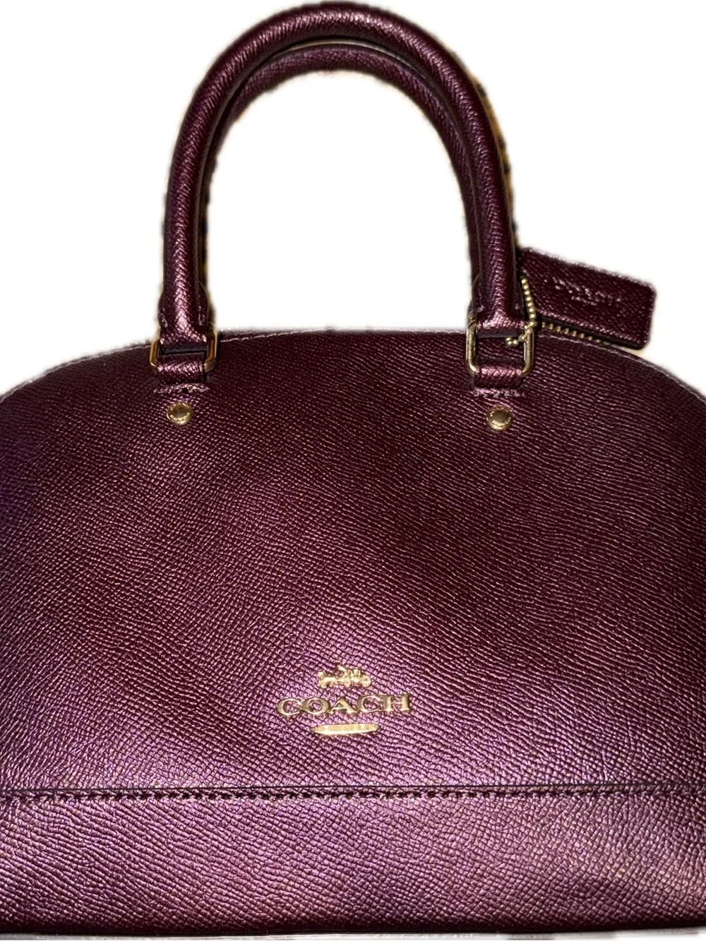 Coach Pebbled Dome Satchel in Plum with Gold Hardware